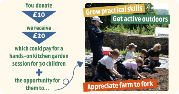 £10 doubled to £20 pays for a hands-on kitchen garden session for 30 children.