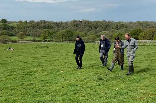 Caroline Lucas and Jonathon Porritt on a tour of Farms for City Children's Nethercott House farm.