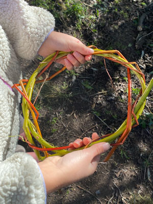 Child's hands holding the base of a willow crown